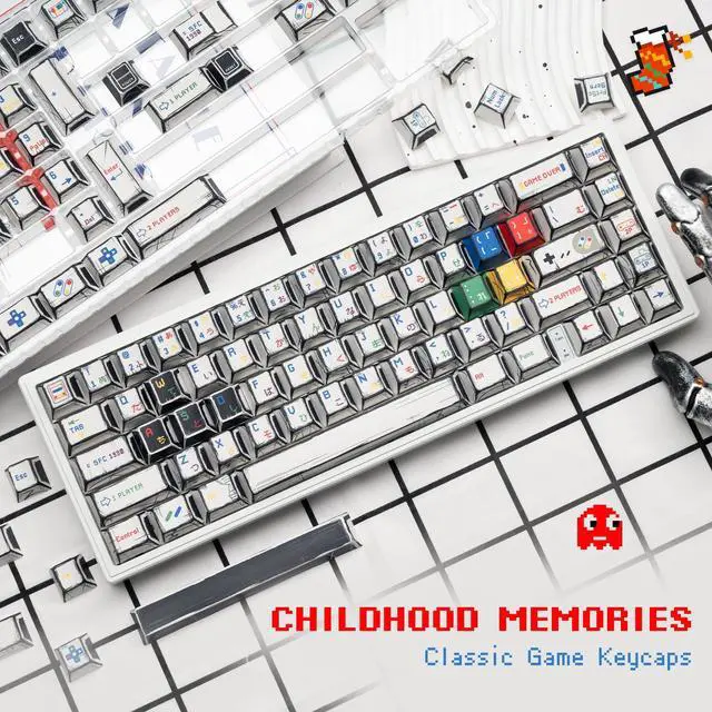 Alt view image 5 of 6 - Womier Retro Anime PBT Keycaps-Cherry Keycaps, Custom Keyboard Key caps 60 65 75 100 Percent, 5 Side Dye Sublimation 141 Keys Set for Cherry Gateron MX Switches Keyboards, White (Classic Game Theme)