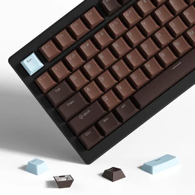 Main image of Womier Shine Through Keycaps for Mechanical Keyboard, Retro Brown PBT Keycaps Cherry Profile Key Cap 60 65 75 100 Percent for 61/64/68/84/87/100/104/108 Retro Gaming Mechanical Keyboard