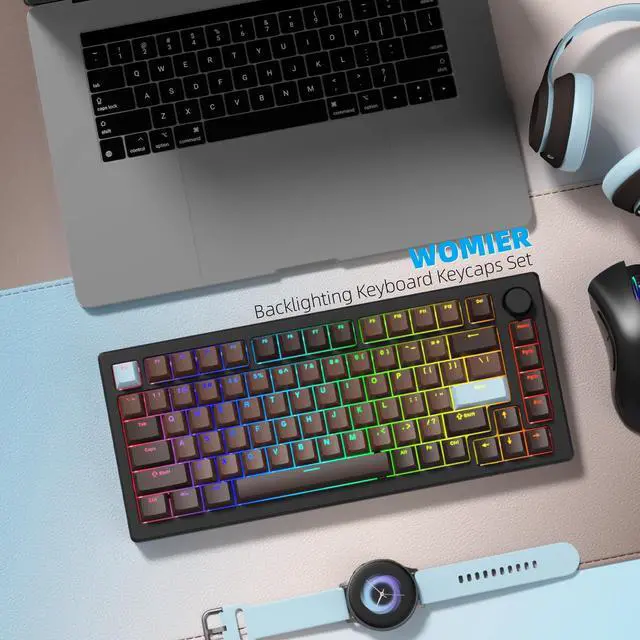 Alt view image 2 of 6 - Womier Shine Through Keycaps for Mechanical Keyboard, Retro Brown PBT Keycaps Cherry Profile Key Cap 60 65 75 100 Percent for 61/64/68/84/87/100/104/108 Retro Gaming Mechanical Keyboard