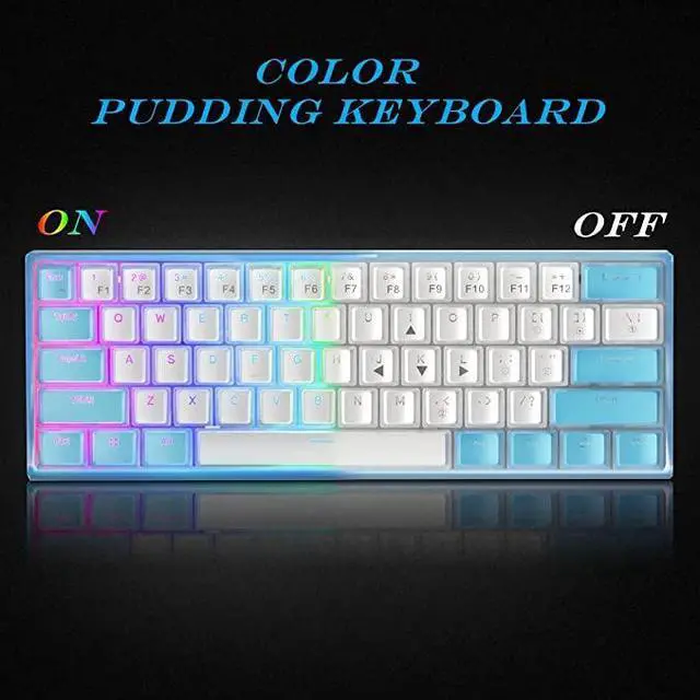 Alt view image 3 of 7 - Womier WK61 60% Keyboard, Hot-Swappable Keyboard Ultra-Compact RGB Gaming Mechanical Keyboard w/Pudding Keycaps, Linear Red Switch, Pro Driver/Software Supported - Glacier Blue