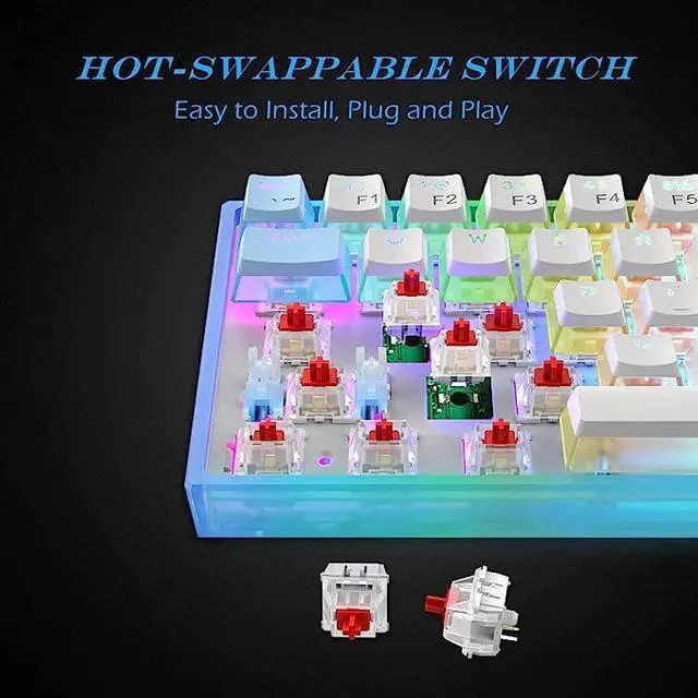 Alt view image 5 of 7 - Womier WK61 60% Keyboard, Hot-Swappable Keyboard Ultra-Compact RGB Gaming Mechanical Keyboard w/Pudding Keycaps, Linear Red Switch, Pro Driver/Software Supported - Glacier Blue
