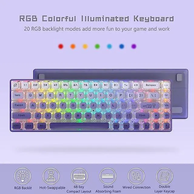 Alt view image 3 of 6 - Womier W-K68 60% Keyboard Gaming - Gradient Purple Mechanical Keyboard, Hot-Swappable Keyboard, RGB Custom Mini Keyboard with Arrow Keys/Software Supported - Linear White Switch