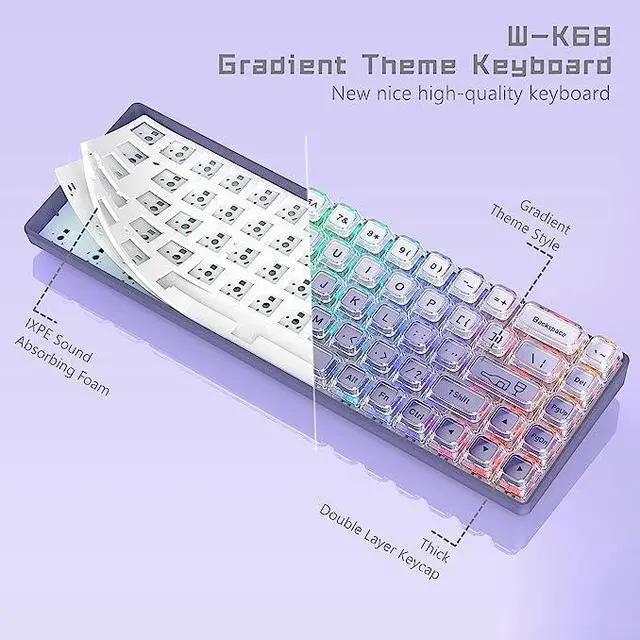 Alt view image 4 of 6 - Womier W-K68 60% Keyboard Gaming - Gradient Purple Mechanical Keyboard, Hot-Swappable Keyboard, RGB Custom Mini Keyboard with Arrow Keys/Software Supported - Linear White Switch