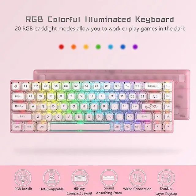 Alt view image 2 of 5 - Womier W-K68 60% Keyboard Gaming- Gradient Pink Mechanical Keyboard, Hot-Swappable Keyboard, RGB Custom Mini Keyboard with Arrow Keys/Software Supported - Linear White Switch