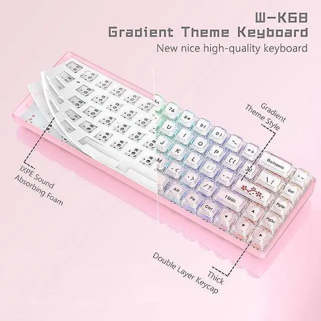 Alt view image 3 of 5 - Womier W-K68 60% Keyboard Gaming- Gradient Pink Mechanical Keyboard, Hot-Swappable Keyboard, RGB Custom Mini Keyboard with Arrow Keys/Software Supported - Linear White Switch