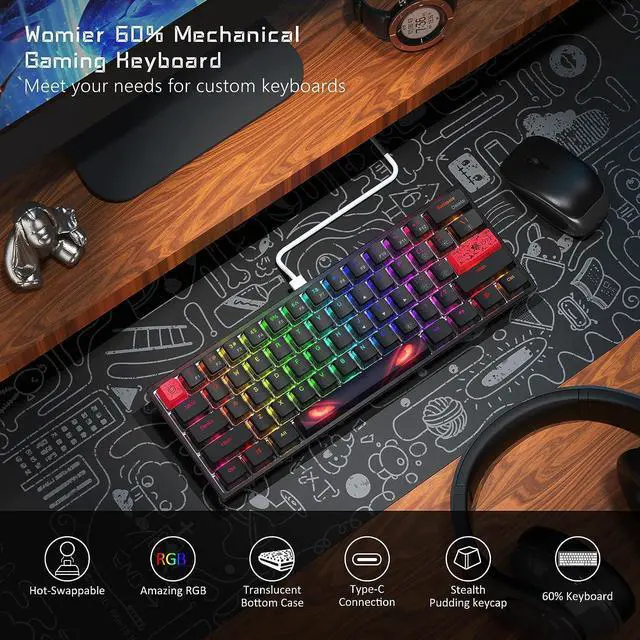 Alt view image 2 of 6 - Womier WK61 Hot-Swappable RGB Mechanical Keyboard (4 Colors)