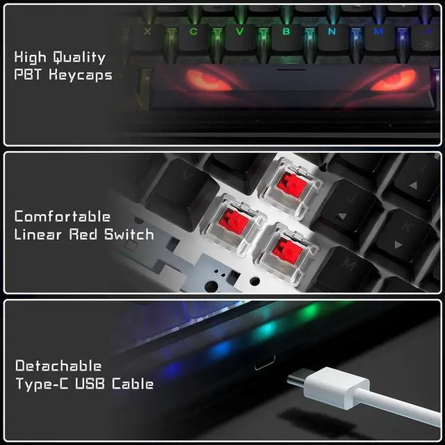 Alt view image 3 of 6 - Womier WK61 Hot-Swappable RGB Mechanical Keyboard (4 Colors)