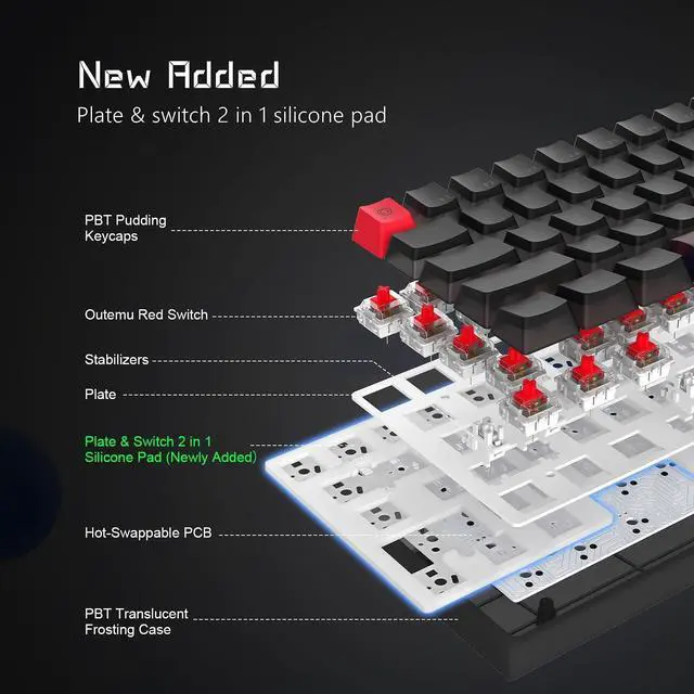 Alt view image 5 of 6 - Womier WK61 Hot-Swappable RGB Mechanical Keyboard (4 Colors)