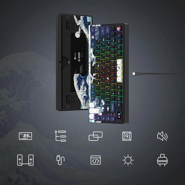 Alt view image 2 of 6 - XVX S-K80 Gasket Mounted 75% Mechanical Keyboard with OLED Black