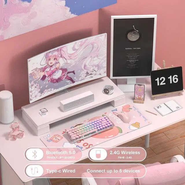 Alt view image 2 of 6 - XVX K680 Typewriter Style Wireless Mechanical Keyboard, Bluetooth/2.4G/Wired Tri-Mode 65% Compact Gaming Mechanical Keyboard with RGB Backlit, Retor Computer Keyboard for Mac/PC/Win, Blue Switches