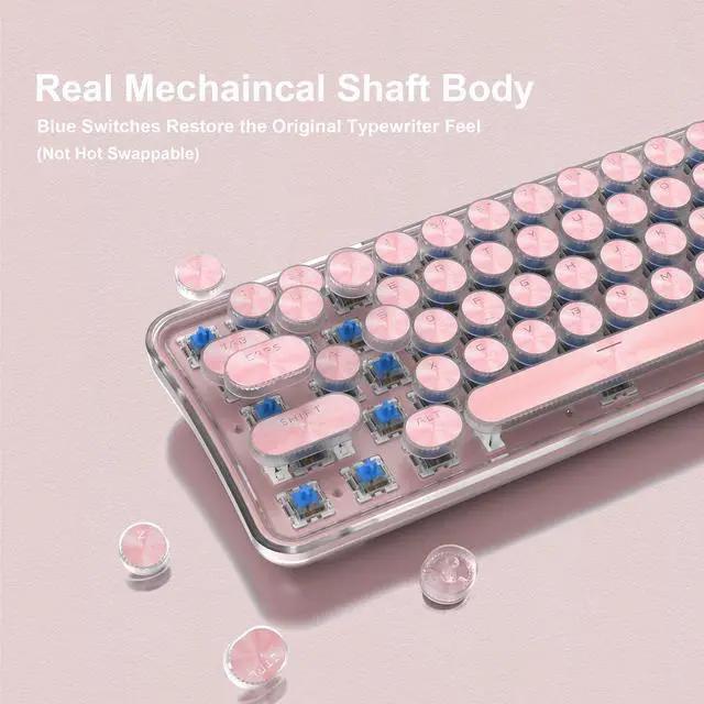 Alt view image 4 of 6 - XVX K680 Typewriter Style Wireless Mechanical Keyboard, Bluetooth/2.4G/Wired Tri-Mode 65% Compact Gaming Mechanical Keyboard with RGB Backlit, Retor Computer Keyboard for Mac/PC/Win, Blue Switches