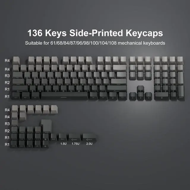 Alt view image 5 of 6 - Shine Through Keycaps - Side Print Keycaps, PBT Double Shot Custom Keycap Set, 136 Keys Gradient Seaweed Green Keycaps, OEM Profile Keyboard Keycaps for Cherry Gateron MX Switches Keyboard