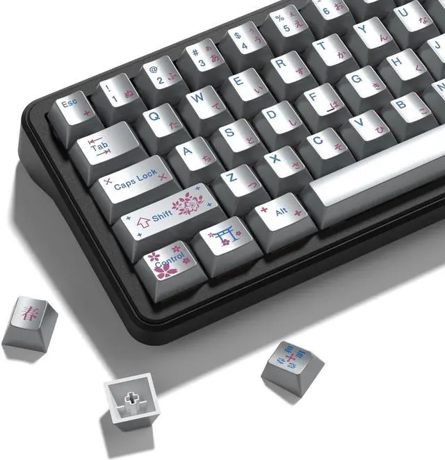 Main image of Womier Keyboard keycaps Set, Double Shot PBT keycaps,Cherry Profile Custom Key caps 60 65 75 100 Percent for Cherry-mx Full Size Retro Mechanical Keyboard,130-keys Metal Coating,Silver