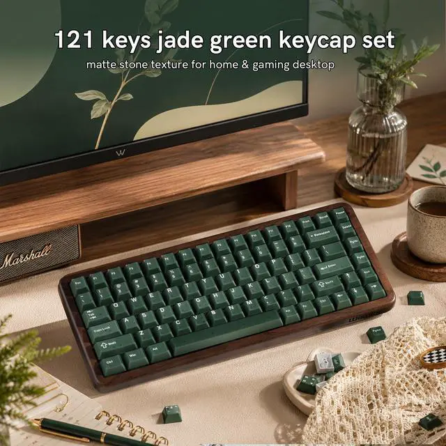 Alt view image 6 of 7 - Womier Green Jade Keyboard keycaps,Double Shot PBT keycaps Jelly Set | Matcha Custom Keyboard caps,Cherry Profile keycaps for Mechanical Keyboard 60%/65%/75%/TKL/96%/100% US Layout