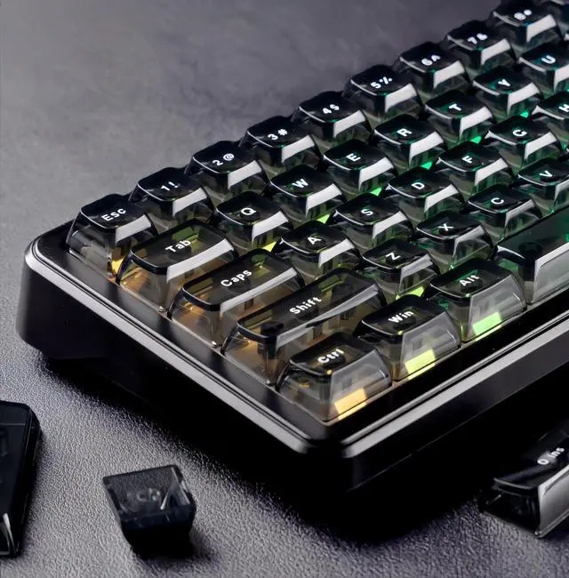 Main image of Womier Black Grey Jelly keycaps, Shine Through Keyboard caps Clear Set,Ice Crystal Translucent Key caps, Fit 60% 65% 75% 80% 100% Keyboard, RGB Backlight Compatible(ASA Profile )