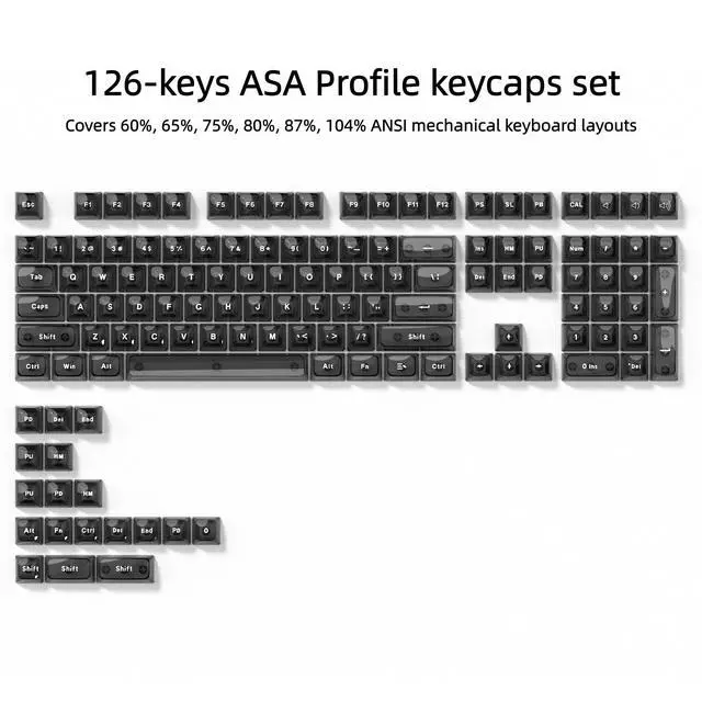 Alt view image 5 of 7 - Womier Black Grey Jelly keycaps, Shine Through Keyboard caps Clear Set,Ice Crystal Translucent Key caps, Fit 60% 65% 75% 80% 100% Keyboard, RGB Backlight Compatible(ASA Profile )