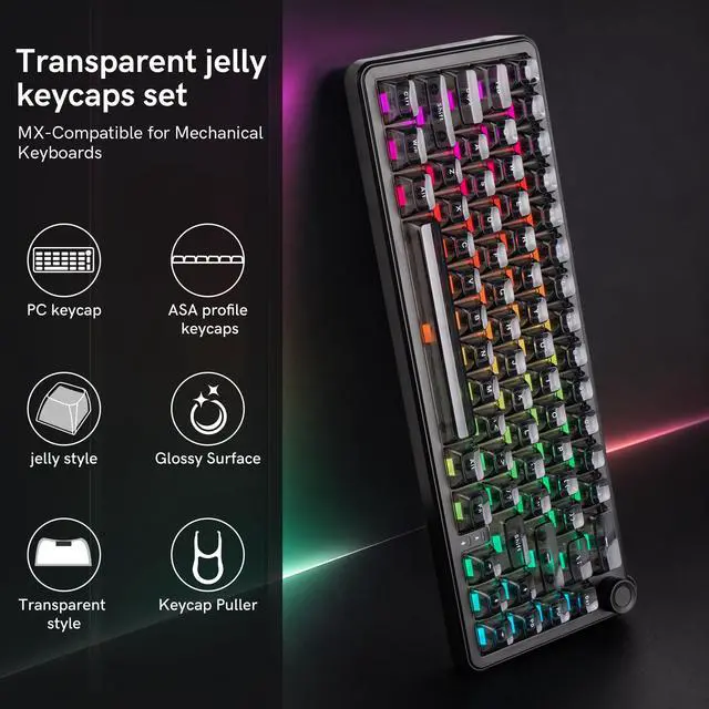 Alt view image 6 of 7 - Womier Black Grey Jelly keycaps, Shine Through Keyboard caps Clear Set,Ice Crystal Translucent Key caps, Fit 60% 65% 75% 80% 100% Keyboard, RGB Backlight Compatible(ASA Profile )