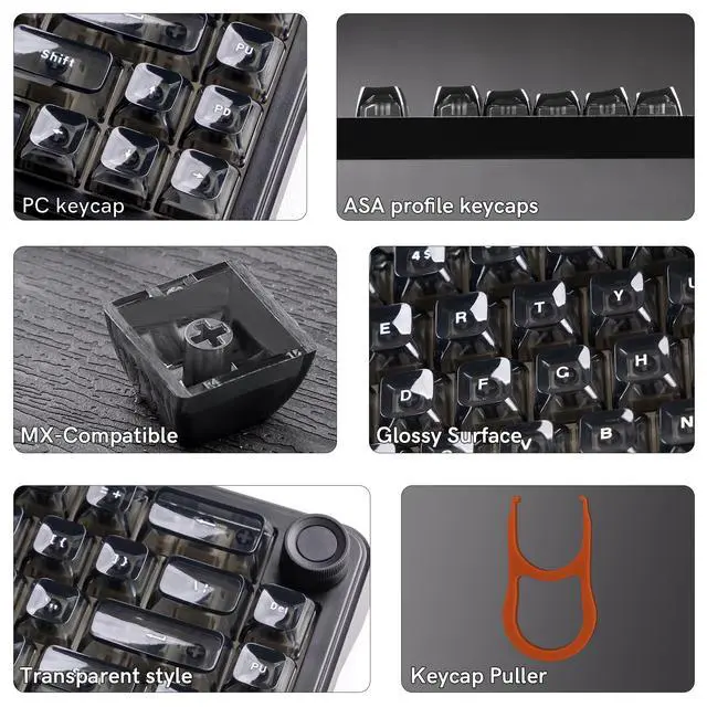 Alt view image 7 of 7 - Womier Black Grey Jelly keycaps, Shine Through Keyboard caps Clear Set,Ice Crystal Translucent Key caps, Fit 60% 65% 75% 80% 100% Keyboard, RGB Backlight Compatible(ASA Profile )