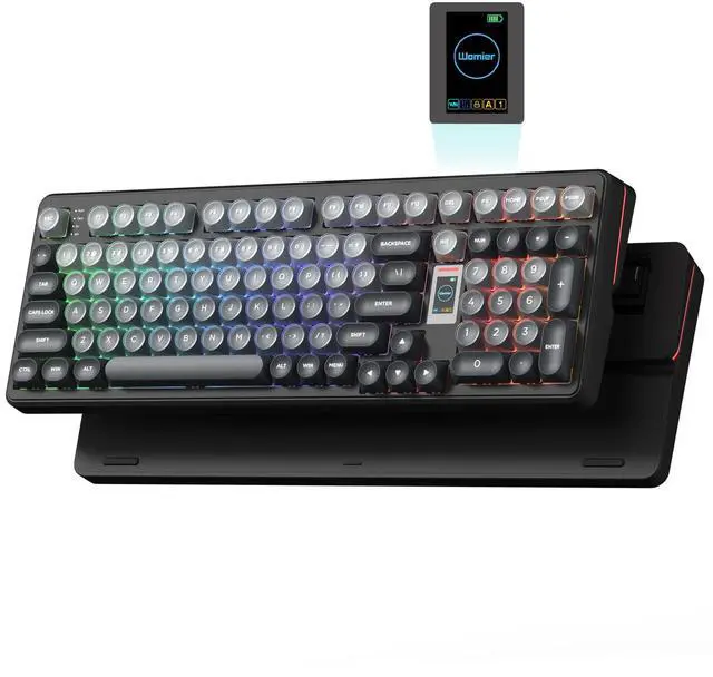 Main image of Womier Keymatic Foundation Mechanical Keyboard,98% Pink Creamy Keyboard Gaming Keyboard,3 Mode with Multimedia Screen,RGB Backlit,Jelly MOA Profile keycaps for Win/Mac,Grey