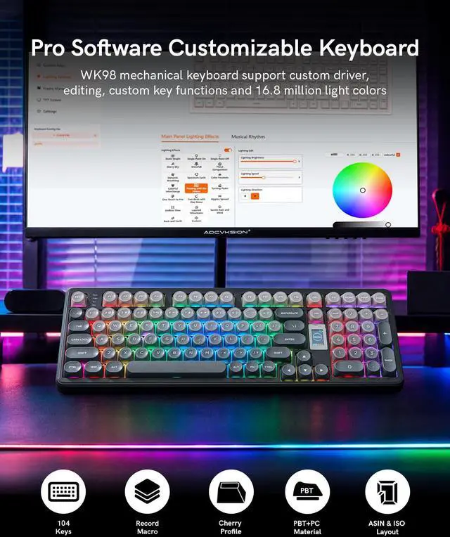 Alt view image 6 of 7 - Womier Keymatic Foundation Mechanical Keyboard,98% Pink Creamy Keyboard Gaming Keyboard,3 Mode with Multimedia Screen,RGB Backlit,Jelly MOA Profile keycaps for Win/Mac,Grey