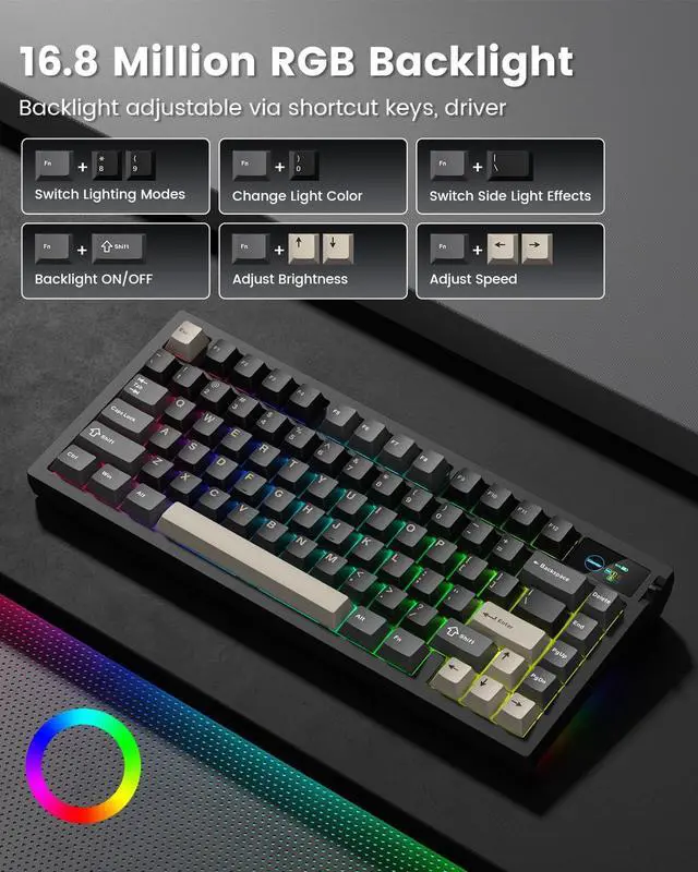 Alt view image 6 of 7 - Womier L80 Wireless Gaming Keyboard, 75% Mechanical Keyboard with Smart Display and Knob, Tri-Mode BT/2.4GHz/USB-C, Gasket Mount RGB Backlit, Hot Swappable for PC Mac