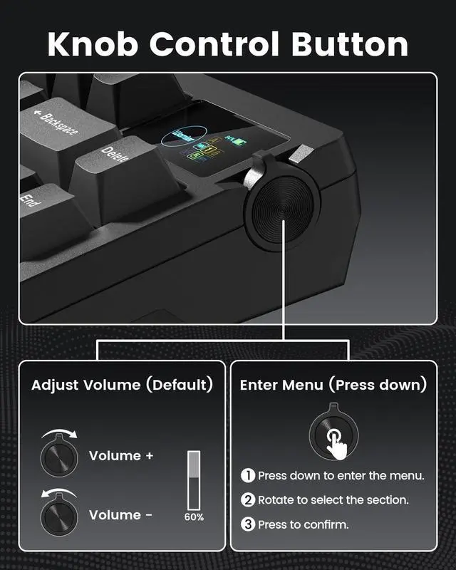 Alt view image 7 of 7 - Womier L80 Wireless Gaming Keyboard, 75% Mechanical Keyboard with Smart Display and Knob, Tri-Mode BT/2.4GHz/USB-C, Gasket Mount RGB Backlit, Hot Swappable for PC Mac
