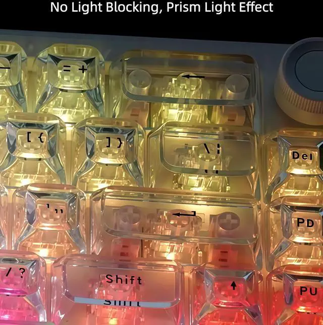 Alt view image 2 of 7 - Womier White Jelly keycaps, Shine Through Keyboard caps Clear Set, Ice Crystal Translucent Keycaps for Mechanical Keyboard, Fit 60% 65% 75% 80% 100% Keyboard, RGB Backlight Compatible(ASA Profile )