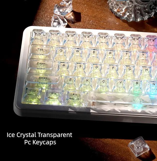 Alt view image 4 of 7 - Womier White Jelly keycaps, Shine Through Keyboard caps Clear Set, Ice Crystal Translucent Keycaps for Mechanical Keyboard, Fit 60% 65% 75% 80% 100% Keyboard, RGB Backlight Compatible(ASA Profile )