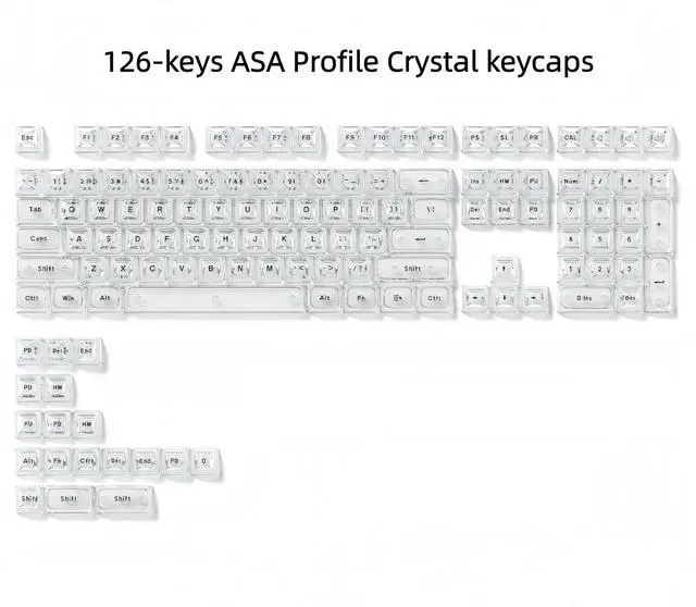 Alt view image 5 of 7 - Womier White Jelly keycaps, Shine Through Keyboard caps Clear Set, Ice Crystal Translucent Keycaps for Mechanical Keyboard, Fit 60% 65% 75% 80% 100% Keyboard, RGB Backlight Compatible(ASA Profile )