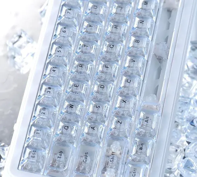 Alt view image 6 of 7 - Womier White Jelly keycaps, Shine Through Keyboard caps Clear Set, Ice Crystal Translucent Keycaps for Mechanical Keyboard, Fit 60% 65% 75% 80% 100% Keyboard, RGB Backlight Compatible(ASA Profile )