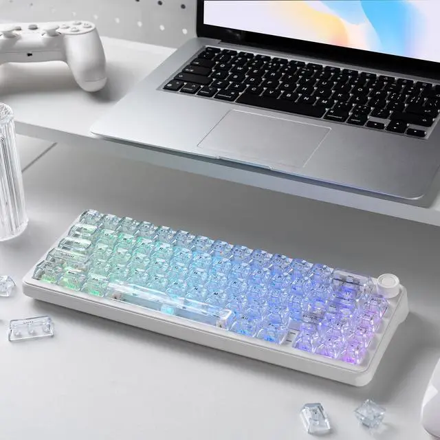 Alt view image 7 of 7 - Womier White Jelly keycaps, Shine Through Keyboard caps Clear Set, Ice Crystal Translucent Keycaps for Mechanical Keyboard, Fit 60% 65% 75% 80% 100% Keyboard, RGB Backlight Compatible(ASA Profile )