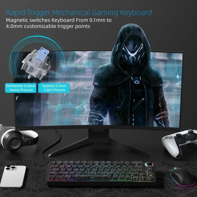 Alt view image 2 of 7 - Womier M68HE PRO 60% Percent Keyboard Rapid Trigger Gaming Keyboard RGB | Hall Effect Topographic Keyboard,Wired Custom 8000 Hz Mechanical Keyboard with Magnetic Switch,PBT Keycap for Mac/Win,Black
