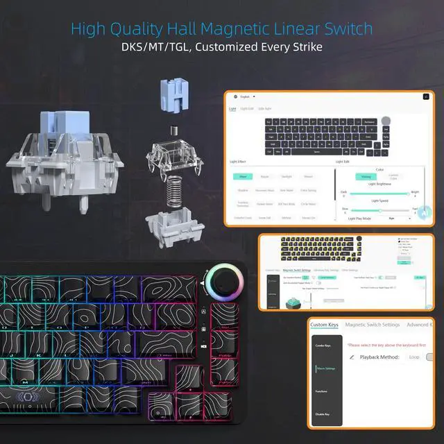 Alt view image 3 of 7 - Womier M68HE PRO 60% Percent Keyboard Rapid Trigger Gaming Keyboard RGB | Hall Effect Topographic Keyboard,Wired Custom 8000 Hz Mechanical Keyboard with Magnetic Switch,PBT Keycap for Mac/Win,Black