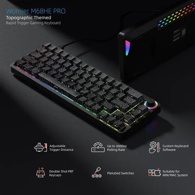Alt view image 6 of 7 - Womier M68HE PRO 60% Percent Keyboard Rapid Trigger Gaming Keyboard RGB | Hall Effect Topographic Keyboard,Wired Custom 8000 Hz Mechanical Keyboard with Magnetic Switch,PBT Keycap for Mac/Win,Black