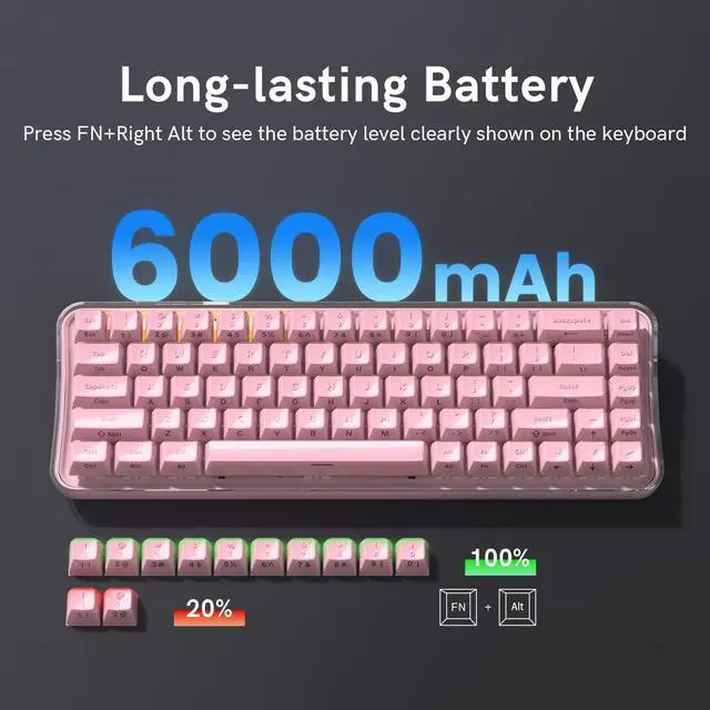 Alt view image 7 of 7 - Womier Q61 PRO Wireless Keyboard with RGB Backlighting, 60% Mechanical Gaming Keyboard, Hot-Swappable Creamy Keyboard for PC, BT 5.0/2.4GHz/USB C, ASA Profile, Side-Engraved PC+ABS Keycaps - Pink