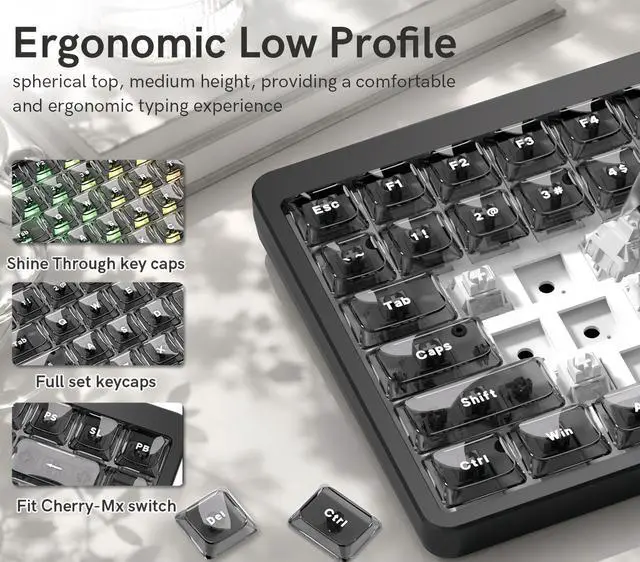 Alt view image 2 of 7 - Womier Dark Grey Low Profile keycap Set,PC Clear Keycaps Jelly Style,Shine Through Custom Key caps for Cherry Gateron MX Switches 60% 65% 75% 96% 100% Mechanical Keyboard,126keys