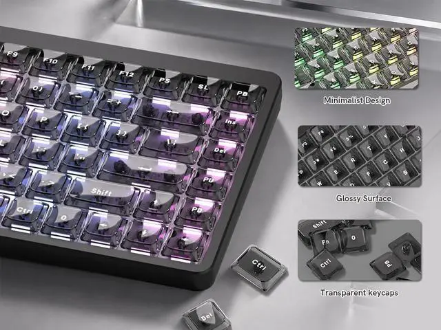 Alt view image 4 of 7 - Womier Dark Grey Low Profile keycap Set,PC Clear Keycaps Jelly Style,Shine Through Custom Key caps for Cherry Gateron MX Switches 60% 65% 75% 96% 100% Mechanical Keyboard,126keys