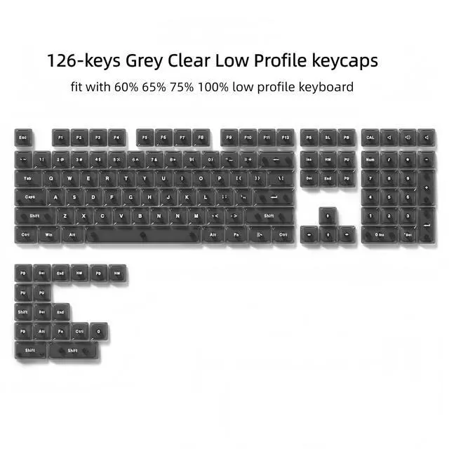 Alt view image 5 of 7 - Womier Dark Grey Low Profile keycap Set,PC Clear Keycaps Jelly Style,Shine Through Custom Key caps for Cherry Gateron MX Switches 60% 65% 75% 96% 100% Mechanical Keyboard,126keys