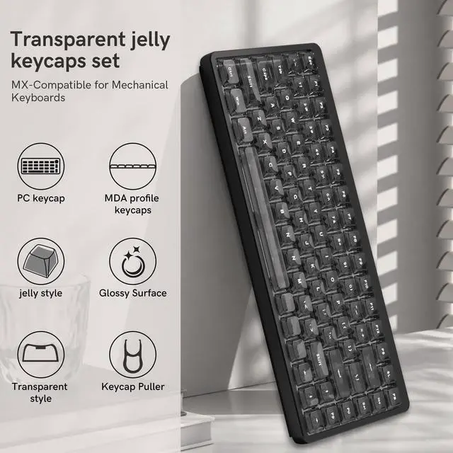Alt view image 6 of 7 - Womier Dark Grey Low Profile keycap Set,PC Clear Keycaps Jelly Style,Shine Through Custom Key caps for Cherry Gateron MX Switches 60% 65% 75% 96% 100% Mechanical Keyboard,126keys