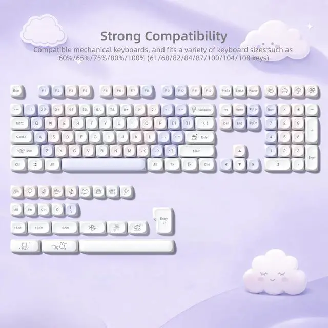 Alt view image 6 of 7 - Womier PBT Keycaps Set, Dream Cute Keycaps MOA Profile | Mechanical Keyboard Caps, Custom Keycaps Full Size for 60 65 75 100 Percent Cherry MX Switches Mechanical Keyboard, Purple