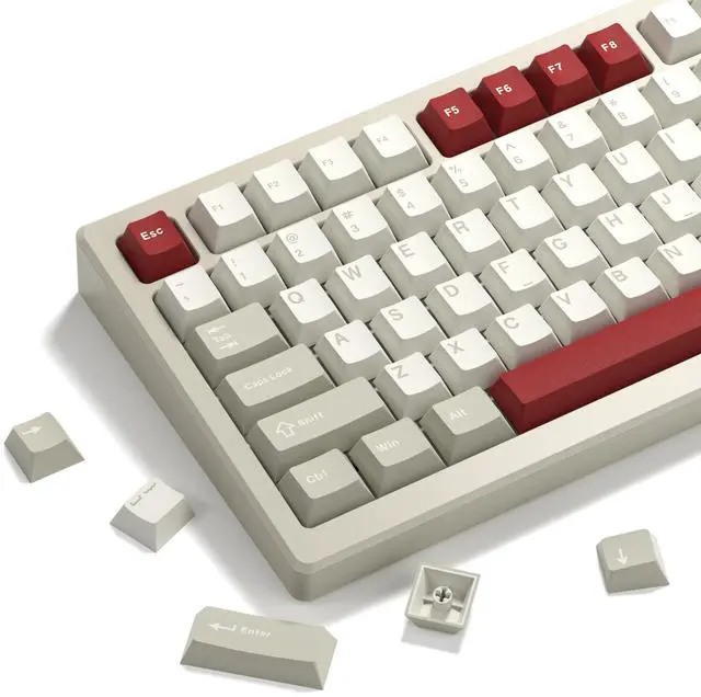 Main image of Womier Double Shot PBT Keycaps Set 138 Keys, Cherry Profile Custom Keycaps 60 65 75 100 Percent for 61/64/68/84/87/100/104/108 Retro Gaming Mechanical Keyboard, Creamy Vintage Grey