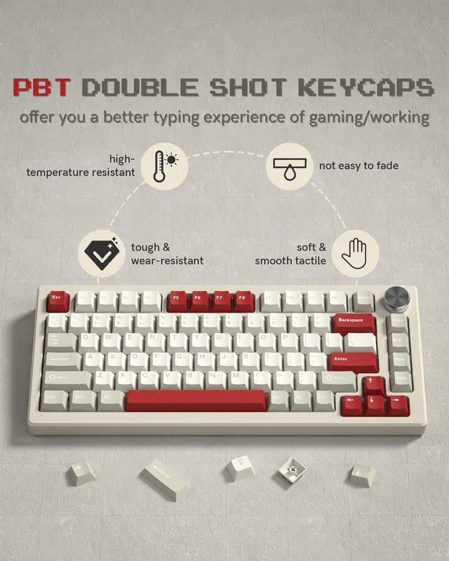 Alt view image 4 of 7 - Womier Double Shot PBT Keycaps Set 138 Keys, Cherry Profile Custom Keycaps 60 65 75 100 Percent for 61/64/68/84/87/100/104/108 Retro Gaming Mechanical Keyboard, Creamy Vintage Grey