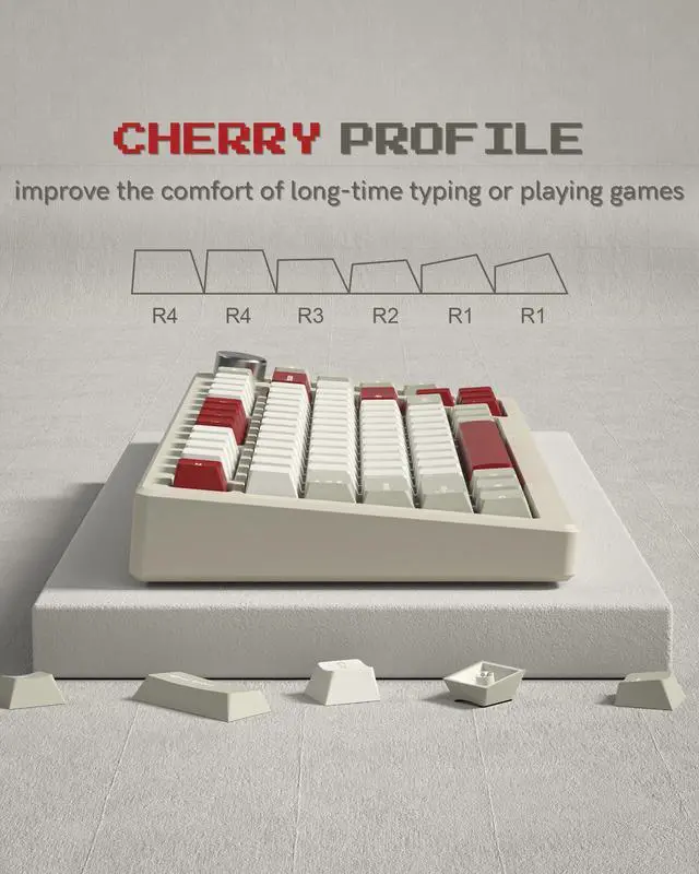 Alt view image 5 of 7 - Womier Double Shot PBT Keycaps Set 138 Keys, Cherry Profile Custom Keycaps 60 65 75 100 Percent for 61/64/68/84/87/100/104/108 Retro Gaming Mechanical Keyboard, Creamy Vintage Grey