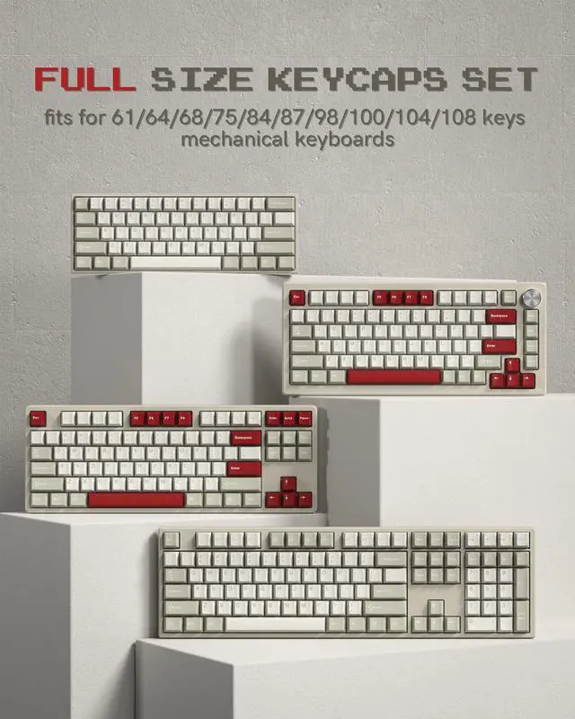 Alt view image 7 of 7 - Womier Double Shot PBT Keycaps Set 138 Keys, Cherry Profile Custom Keycaps 60 65 75 100 Percent for 61/64/68/84/87/100/104/108 Retro Gaming Mechanical Keyboard, Creamy Vintage Grey