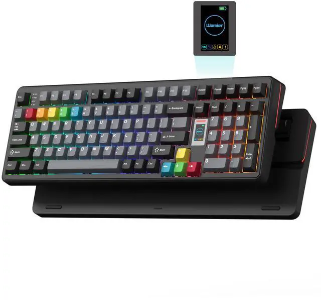 Main image of Womier Mechanical Keyboard Wireless,98% Pink Creamy Keyboard Gaming Keyboard,3 Mode with Multimedia Screen,RGB Backlit,Black