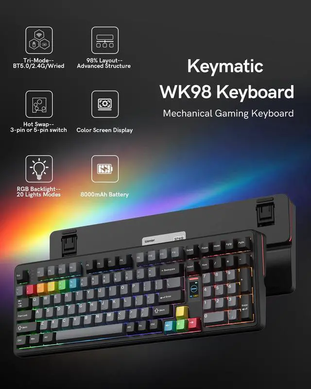 Alt view image 2 of 7 - Womier Mechanical Keyboard Wireless,98% Pink Creamy Keyboard Gaming Keyboard,3 Mode with Multimedia Screen,RGB Backlit,Black