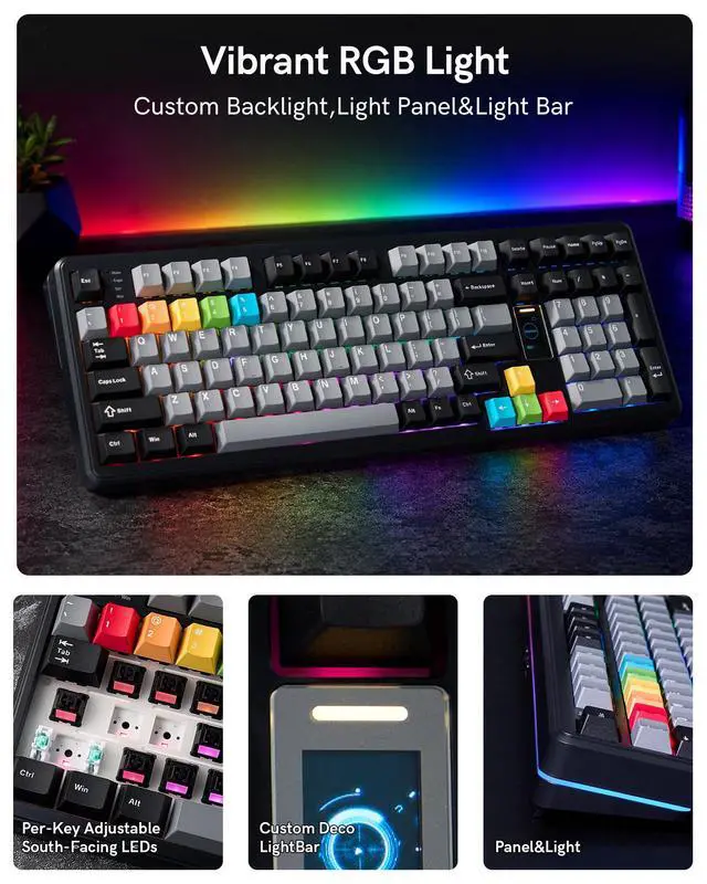 Alt view image 5 of 7 - Womier Mechanical Keyboard Wireless,98% Pink Creamy Keyboard Gaming Keyboard,3 Mode with Multimedia Screen,RGB Backlit,Black