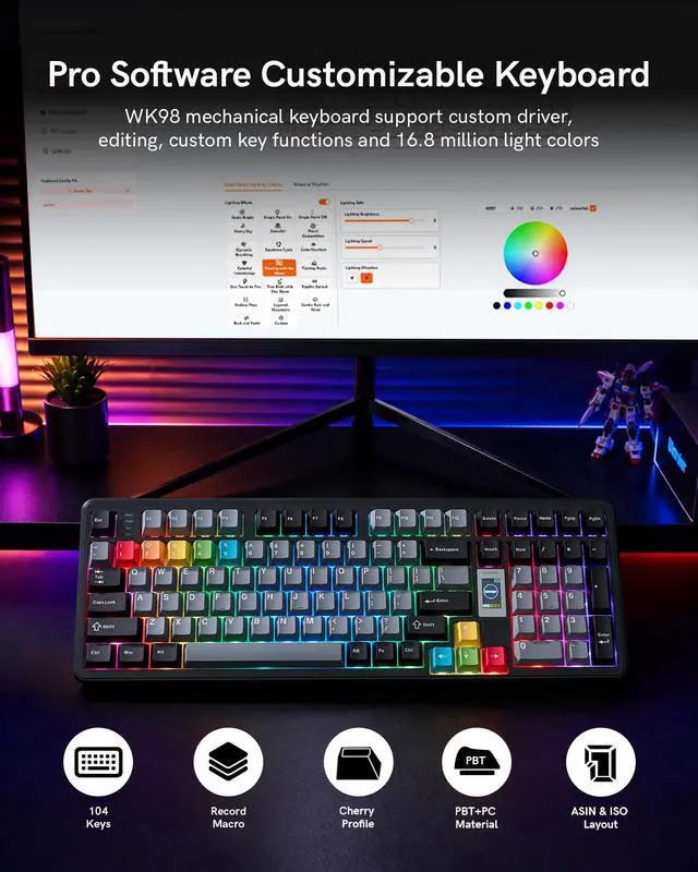 Alt view image 7 of 7 - Womier Mechanical Keyboard Wireless,98% Pink Creamy Keyboard Gaming Keyboard,3 Mode with Multimedia Screen,RGB Backlit,Black