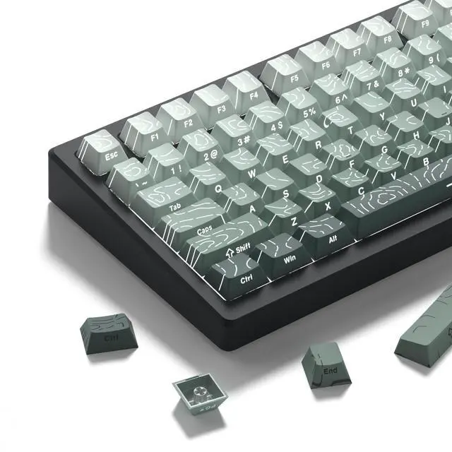 Main image of Womier Seaweed Green Topographic PBT keycap Sets,Line Backlit Gradient keycaps,Shine Through Keyboard Keys caps,Side Printed Cherry Profile for 61/64/66/68/71/75/84/87/100/104 Mechanical Keyboards