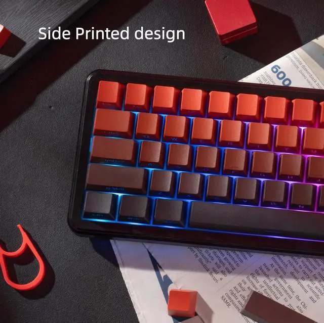 Alt view image 6 of 7 - Womier Double Shot PBT Keycaps Set, Shine Through Keyboard keycaps,Side Printed Custom Key caps 60% 75% 100%,OEM Profile Japanese keycap for Mechanical Keyboard MX Switch,Black/red